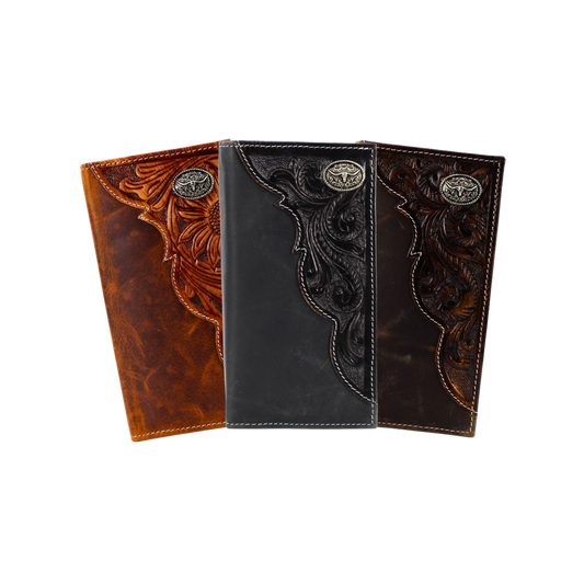 Cartera Rodeo de Cuero Encerado con Concho de Cuerno Largo ABW027- LGNHRN