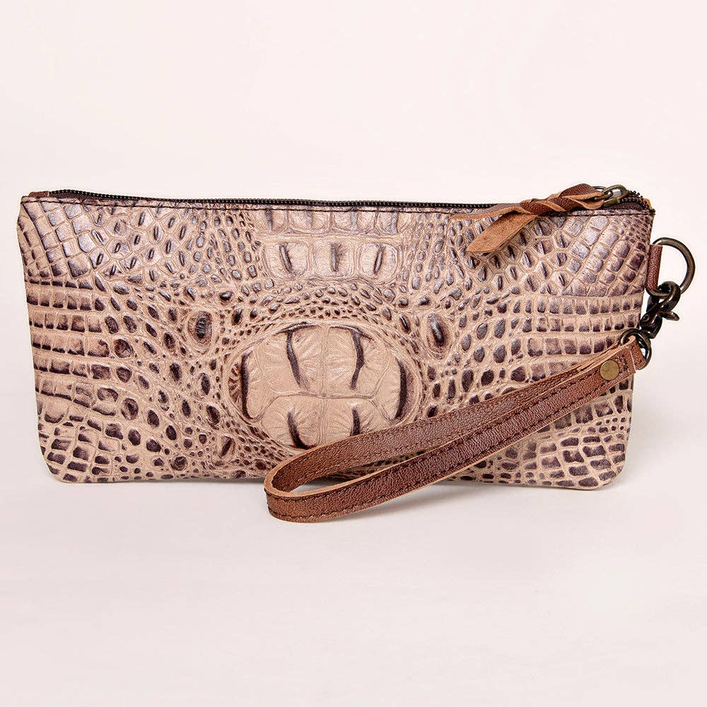 ADBG768 Croc-Embossed Genuine Leather Western Wristlet American Darling