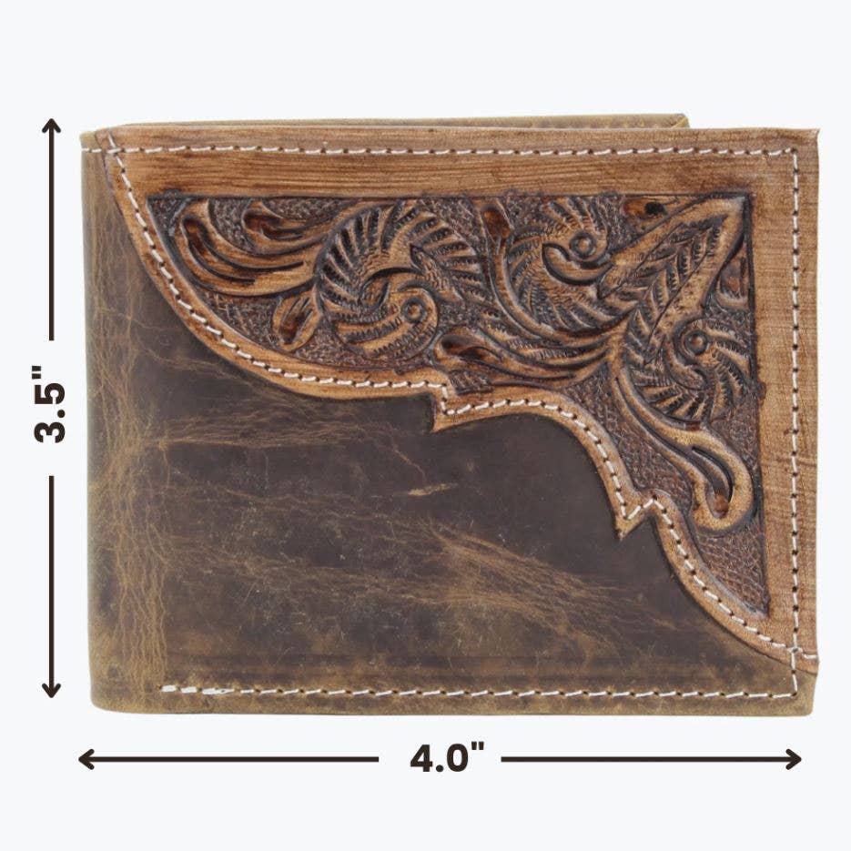 American Bison Oil Pull Up Bifold Wallet Tooled  ABW028