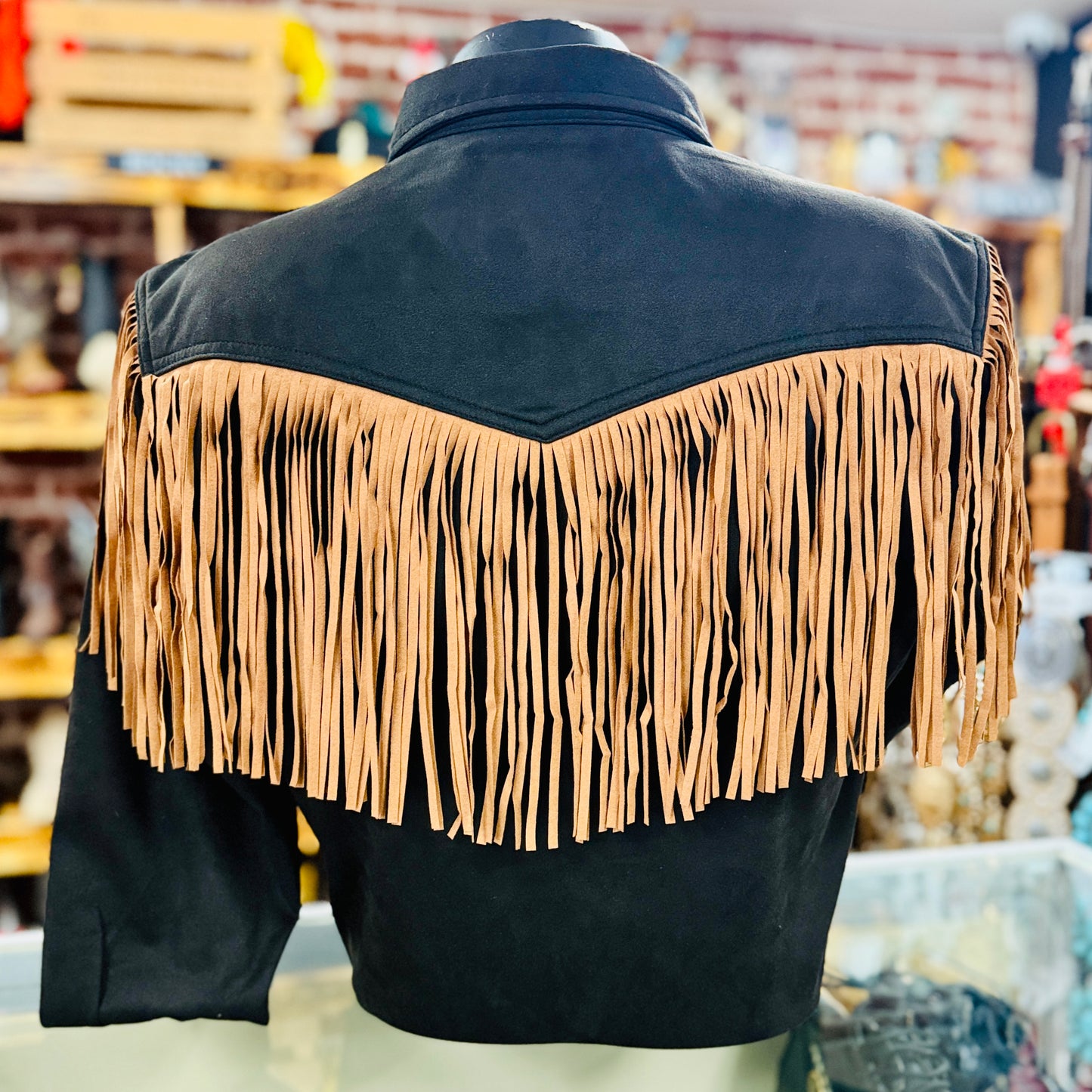 Embroidered Black Suede Western Fringe Shirt