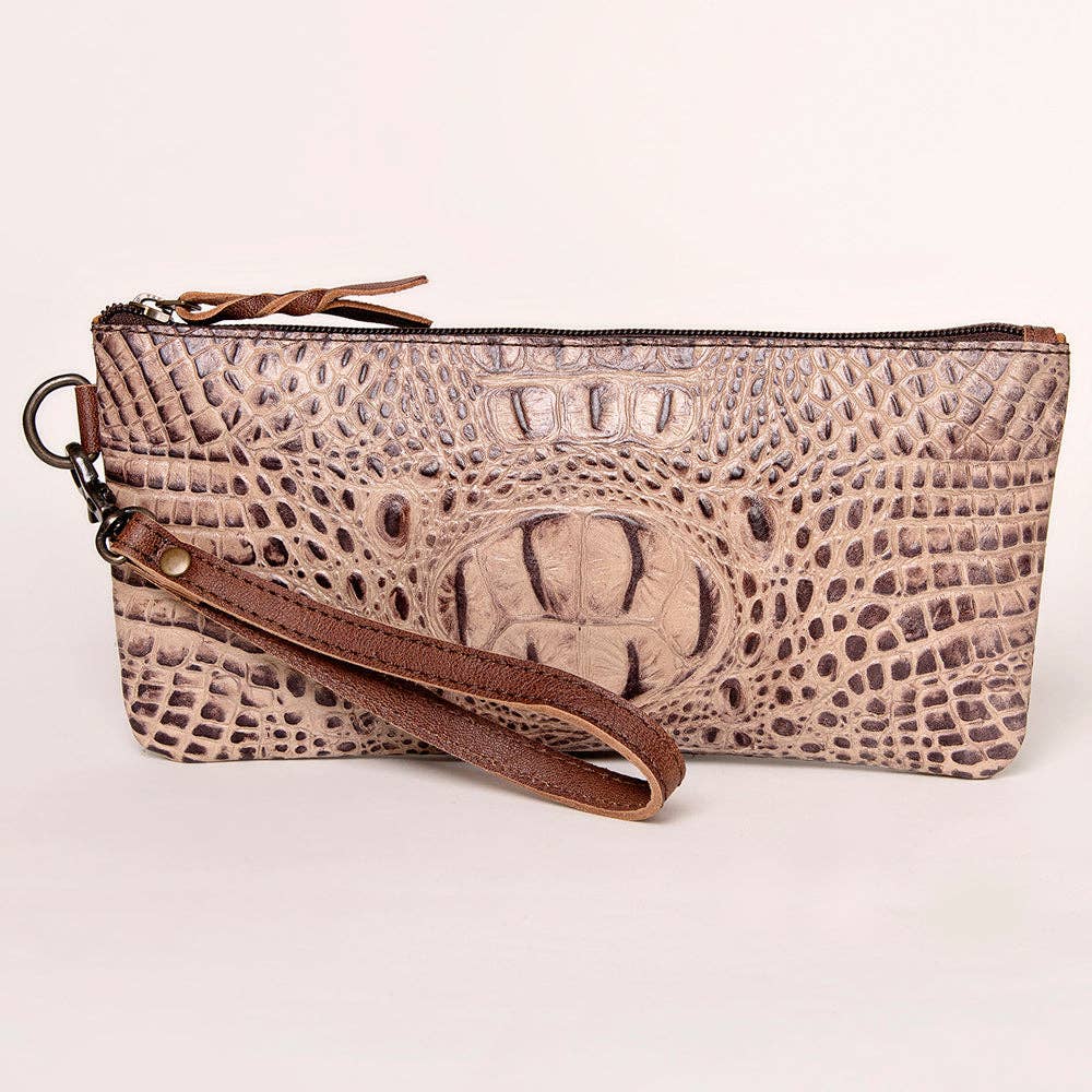 ADBG768 Croc-Embossed Genuine Leather Western Wristlet American Darling