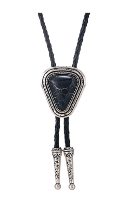 Collar de corbata bolo de vaquero occidental Onex negra con forma de triángulo