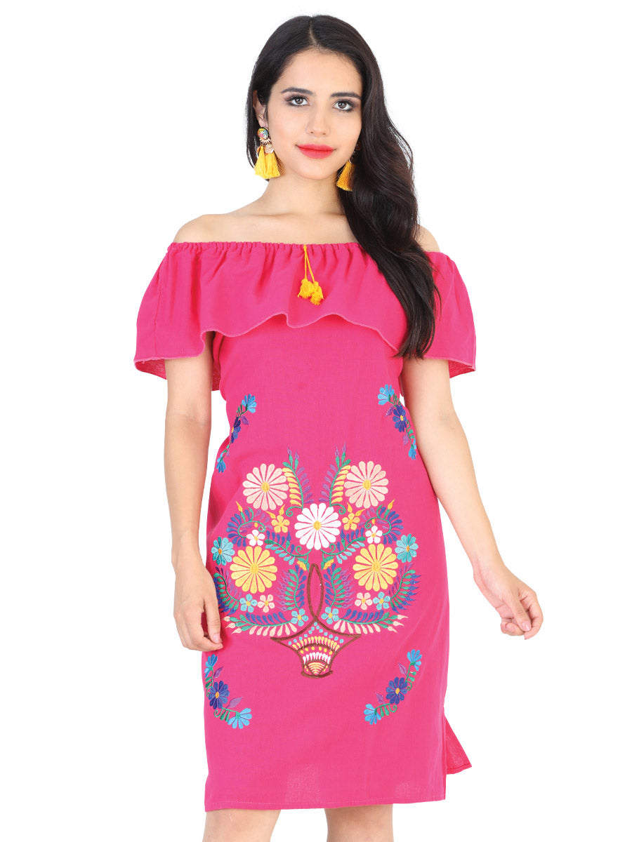 Artisanal Embroidered Dress 50% Cotton, 50% Polyester Fuchsia  601961