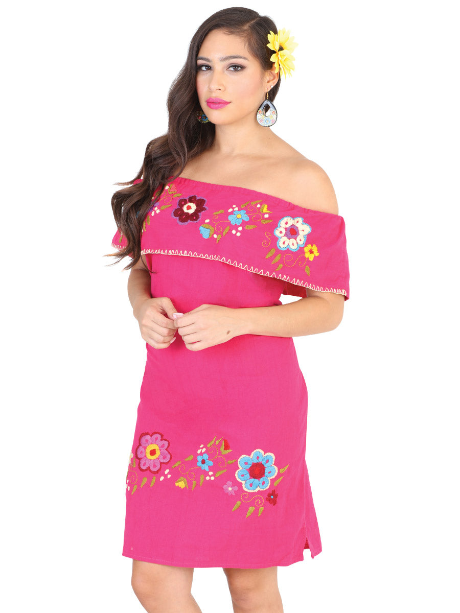 Artisanal Embroidered Dress 100% Cotton Fuchsia 601977