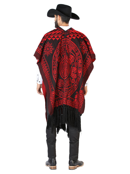 Poncho artesanal mexicano 92% acrílico, 8% poliéster Negro/Rojo 603836