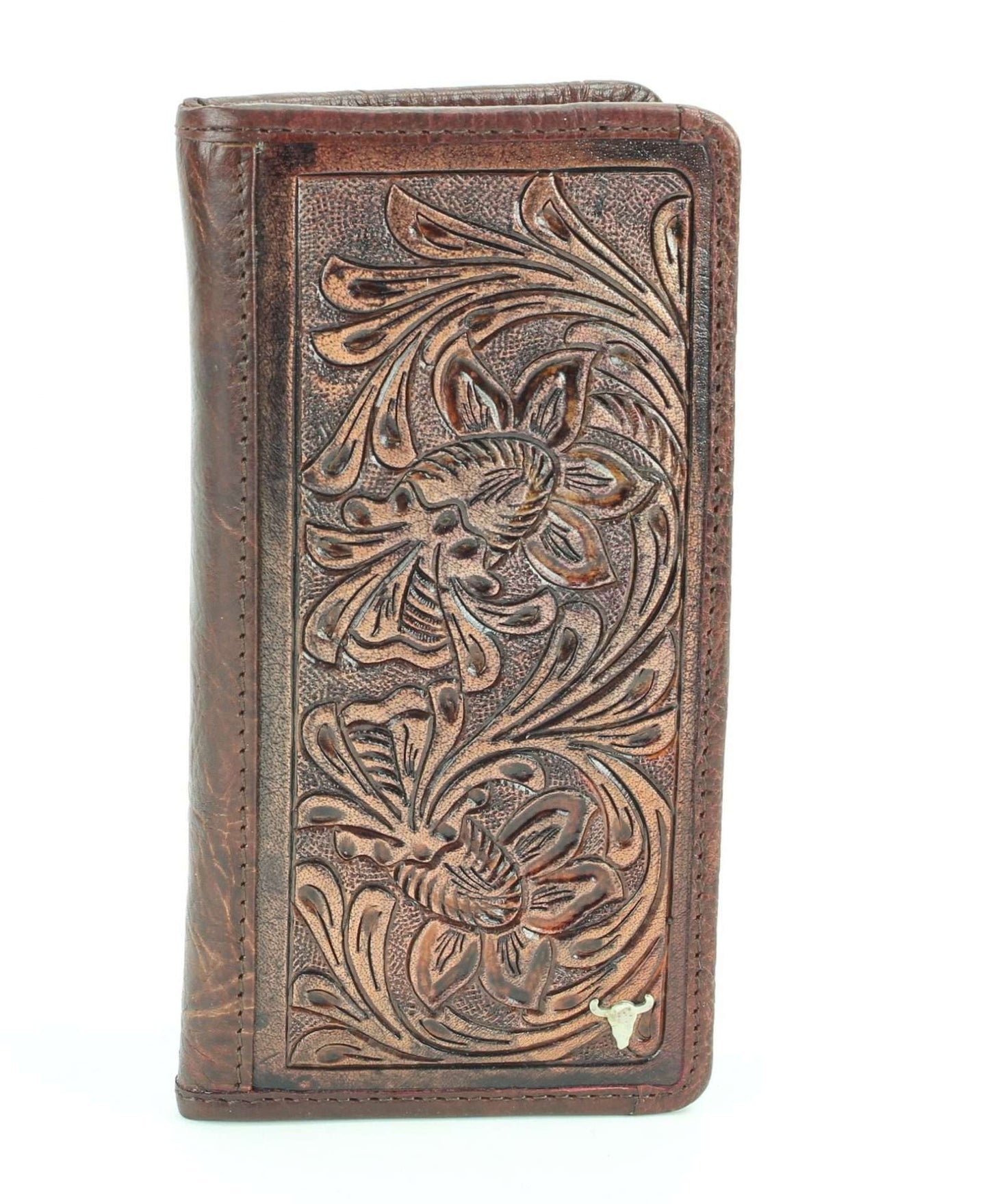 Cartera de rodeo occidental con filigrana floral de cuero repujado