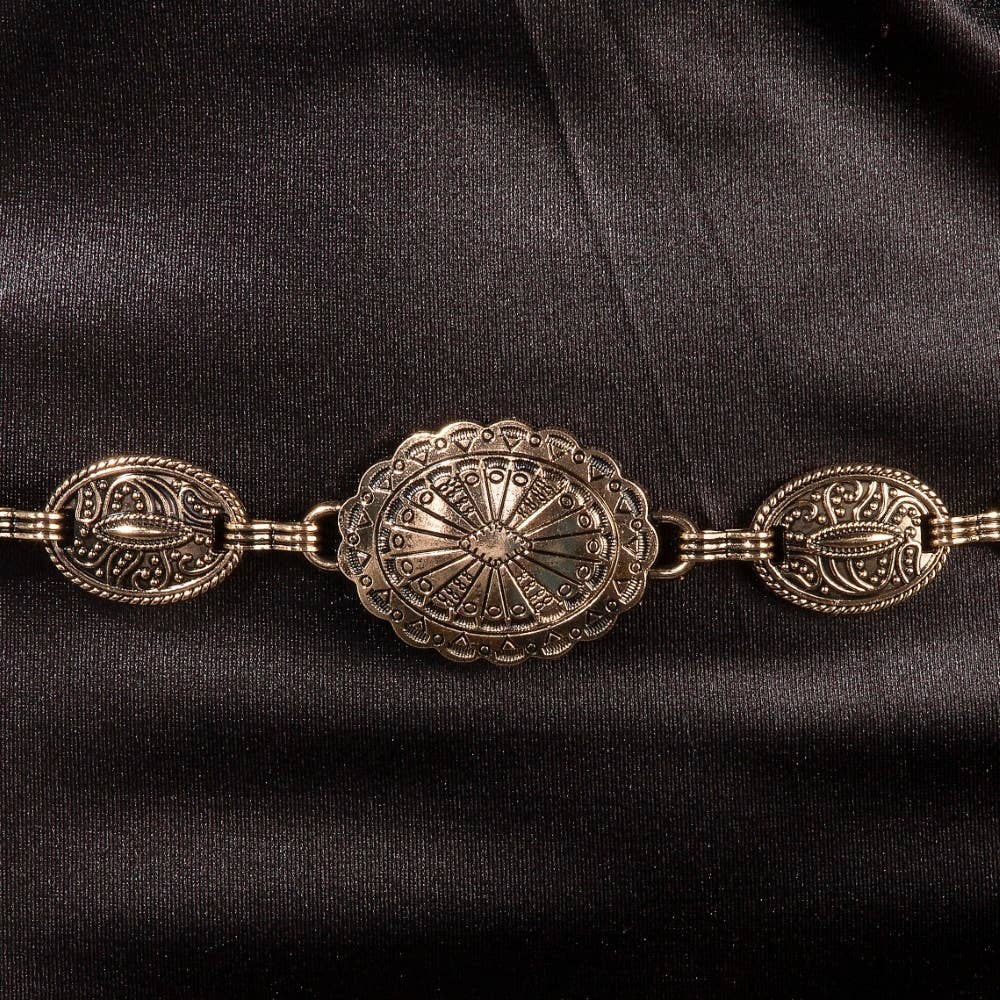Ornate Oval Concho Disc Chain Fashion Belt