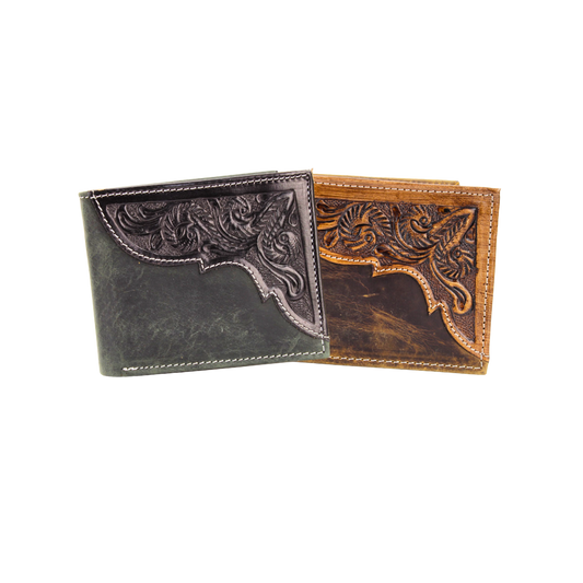 American Bison Oil Pull Up Bifold Wallet Tooled  ABW028