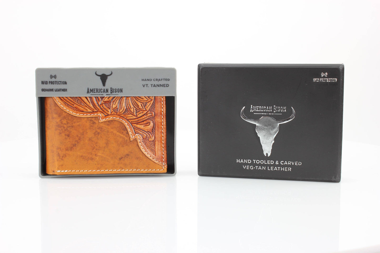 American Bison Oil Pull Up Bifold Wallet Tooled  ABW028