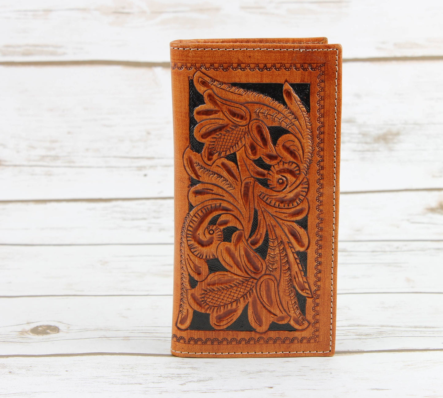 Billetera de Rodeo para Hombre de Cuero Repujado en Color Tan