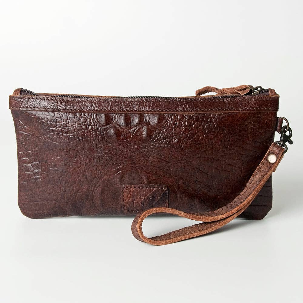 ADBG768 Croc-Embossed Genuine Leather Western Wristlet American Darling