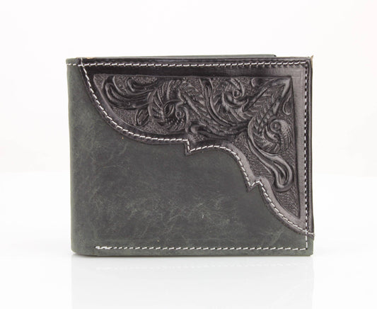 American Bison Oil Pull Up Bifold Wallet Tooled  ABW028