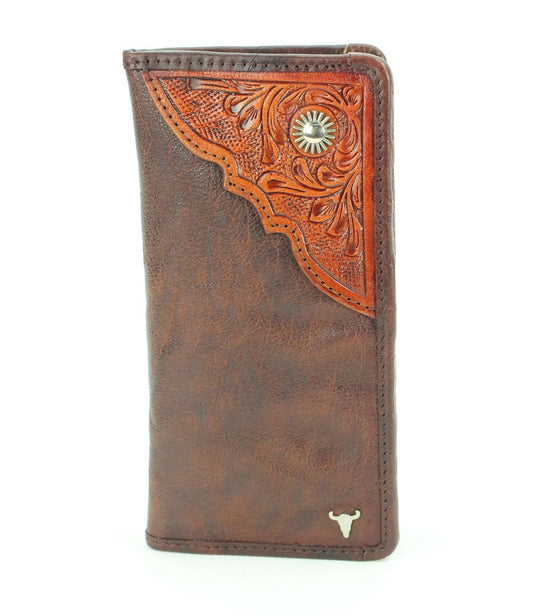 Billetera grande de cuero plegable con detalles repujados #AB W 12 A
