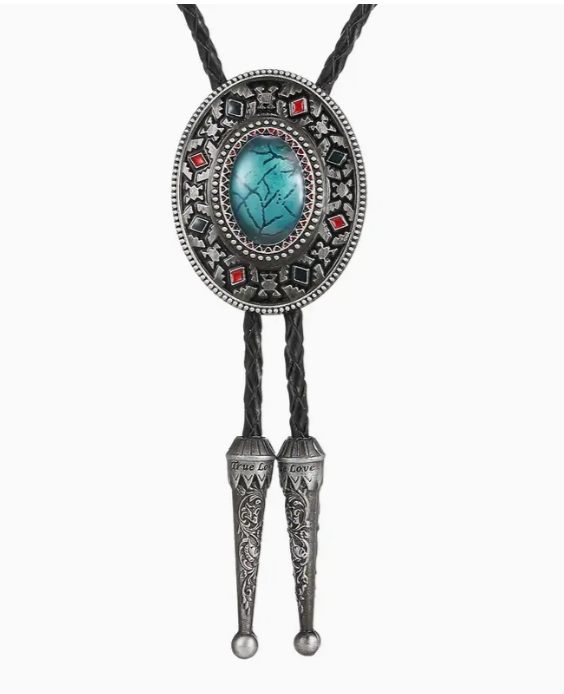 Western Cowboy OVAL Turquoise Bolo Tie