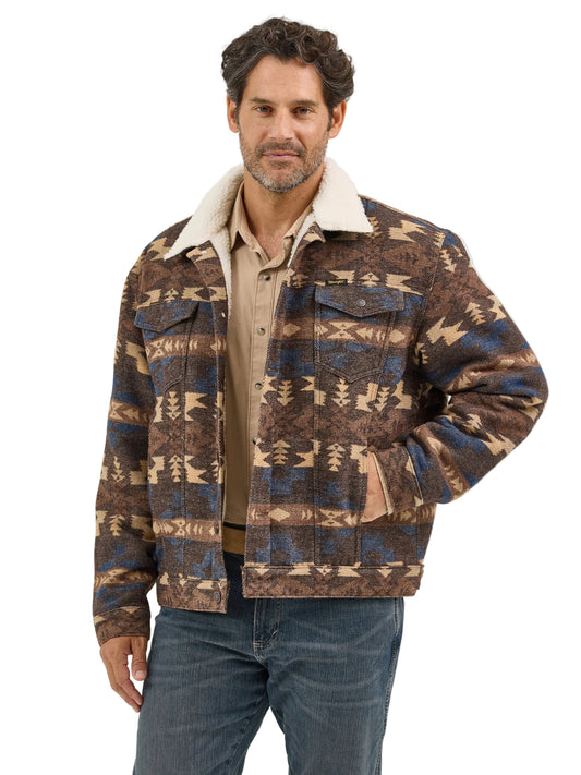 Wrangler Sherpa-Lined Jacquard Jacket - Chocolate Torte