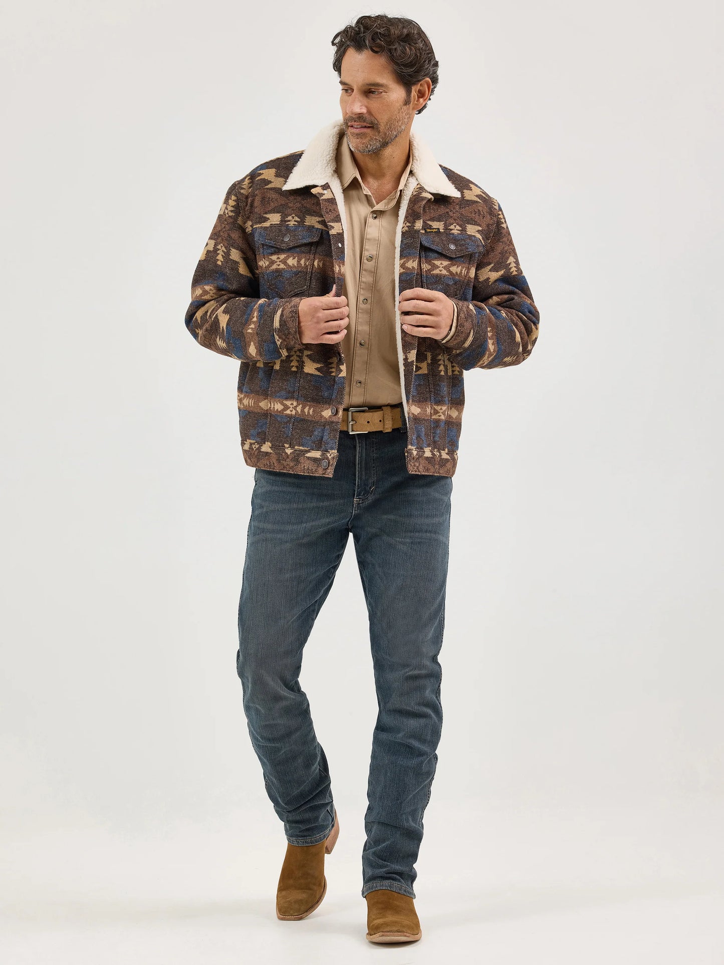 Wrangler Sherpa-Lined Jacquard Jacket - Chocolate Torte