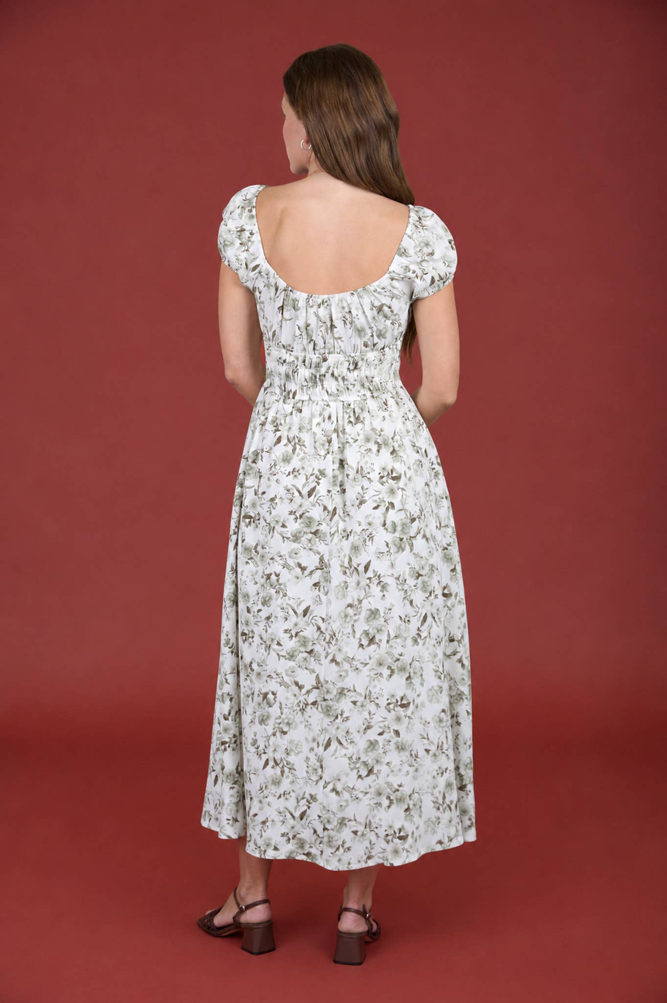 Floral Toile Front Tie Short Sleeve Midi Dress