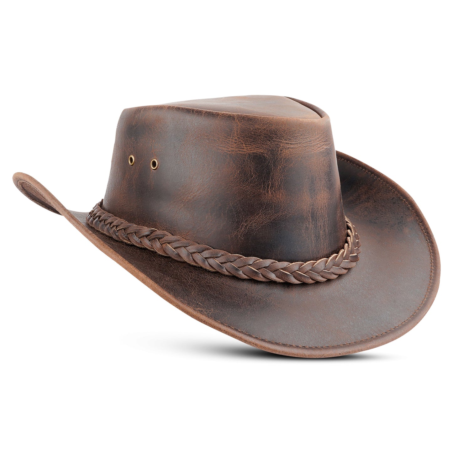 Men's and Women's Brown Western Leather Outback Cowboy Hat