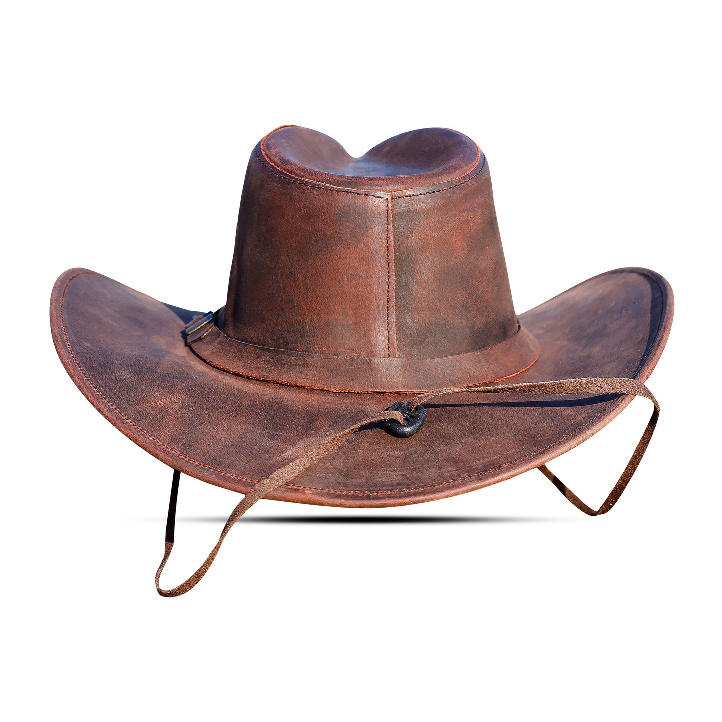 Sombrero vaquero unisex de cuero marrón de ala ancha moldeable
