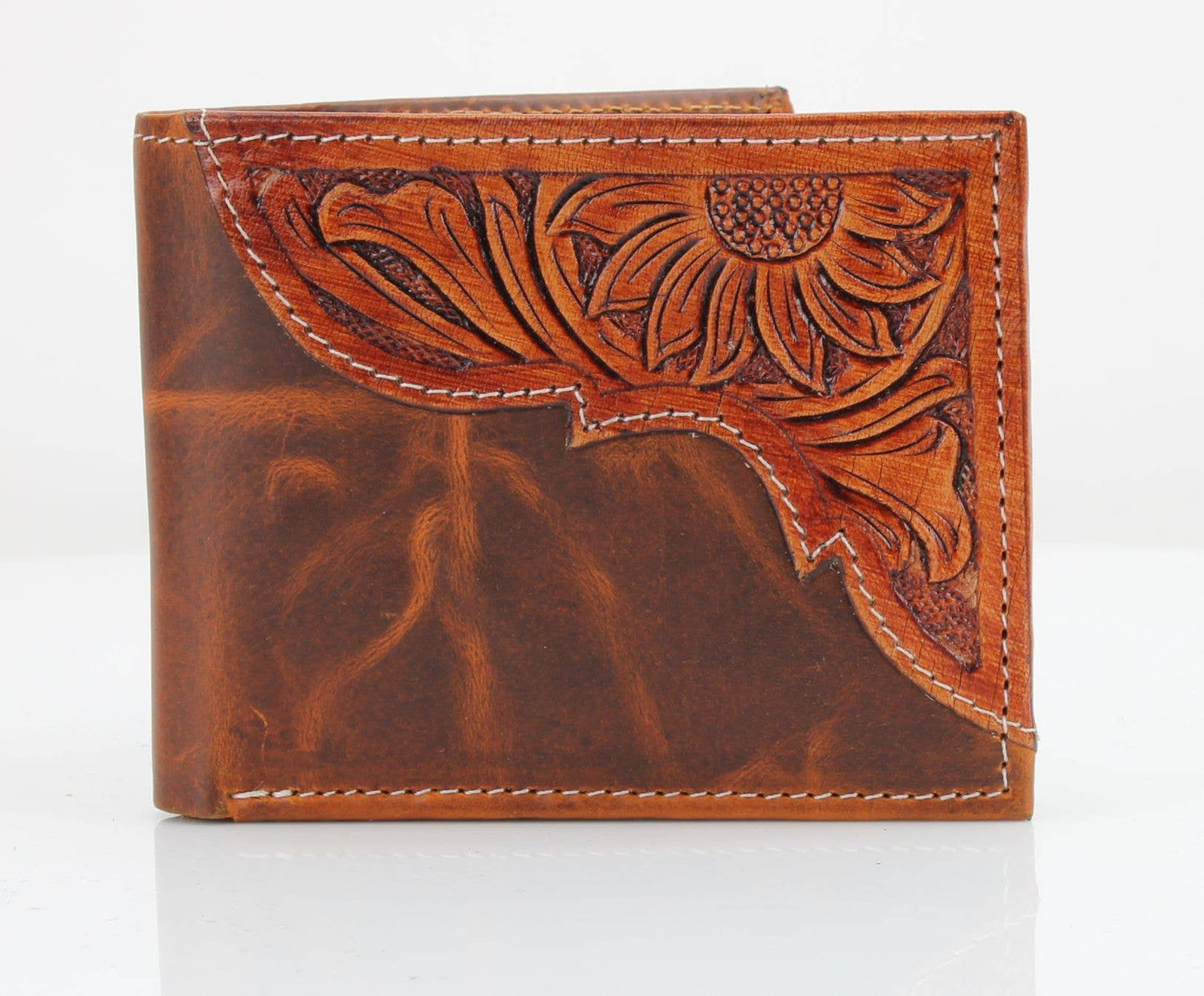 American Bison Oil Pull Up Bifold Wallet Tooled  ABW028