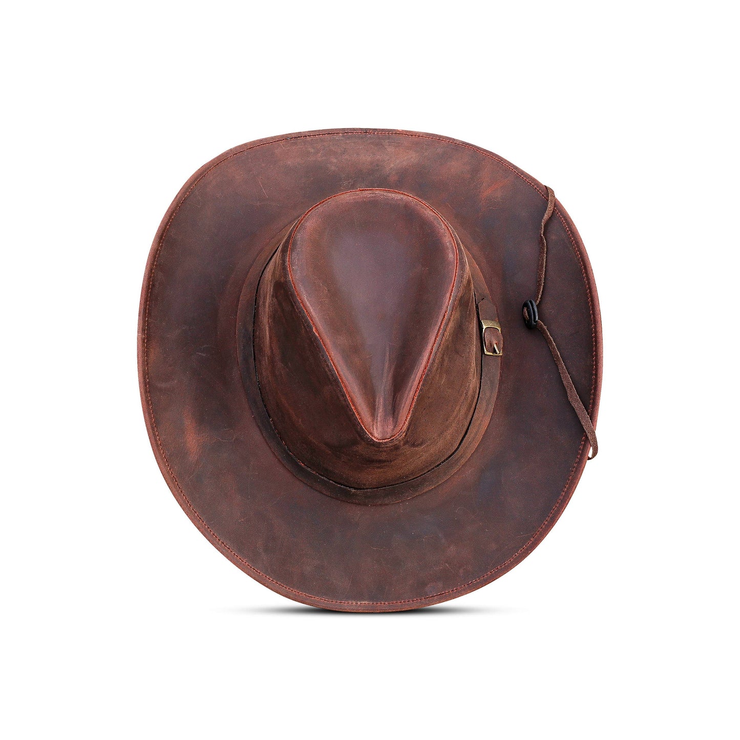 Sombrero vaquero unisex de cuero marrón de ala ancha moldeable
