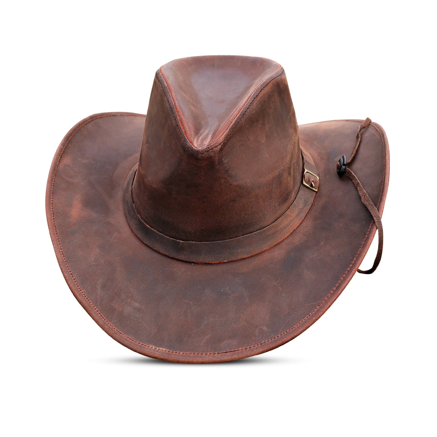 Sombrero vaquero unisex de cuero marrón de ala ancha moldeable
