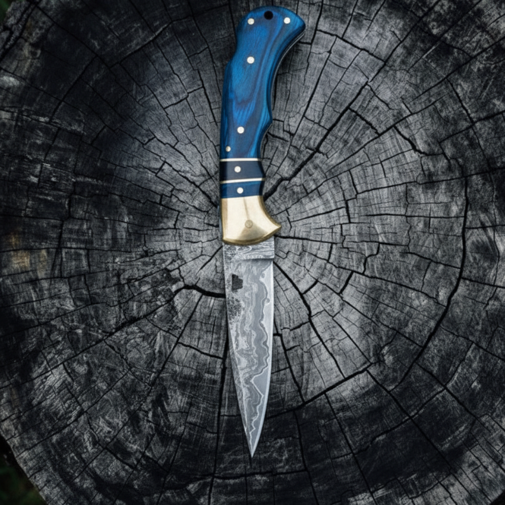 Blue Ridge Damascus Folding Knife