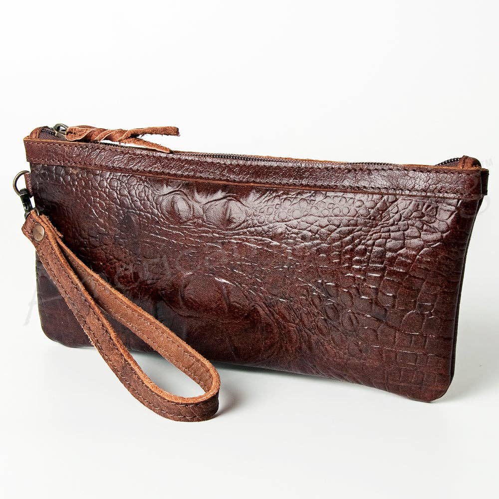 ADBG768 Croc-Embossed Genuine Leather Western Wristlet American Darling
